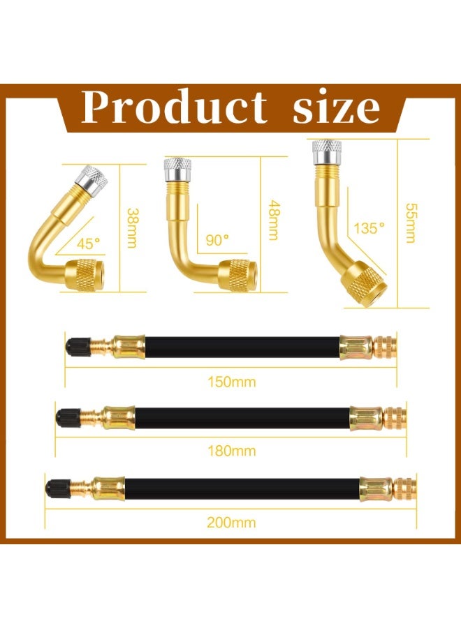 PAWSONIFY 6Pcs Valve Extension, 45° 90° 135° Tyre Valve Extension Adapter with 150mm 180mm 200mm Tyre Valve Extension Adapter for Universal Rv Cars Truck Motorcycle Bike Scooter - Image 2